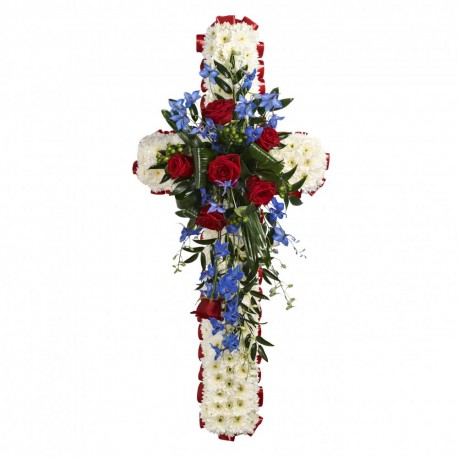 Red Rose Funeral Cross SYM-329
